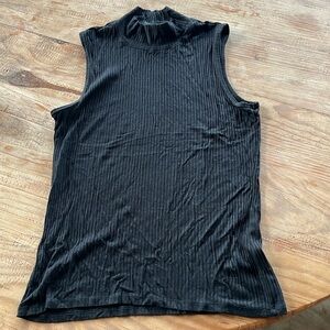 Black ribbed sleeveless turtleneck